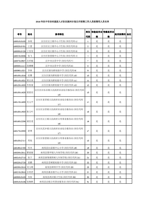 2016年中市农村基层人才队伍振兴计划公开招聘工作人员拟