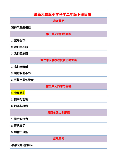 【新教材】最新大象版科学二年级下册《春夏秋冬》教案教学设计