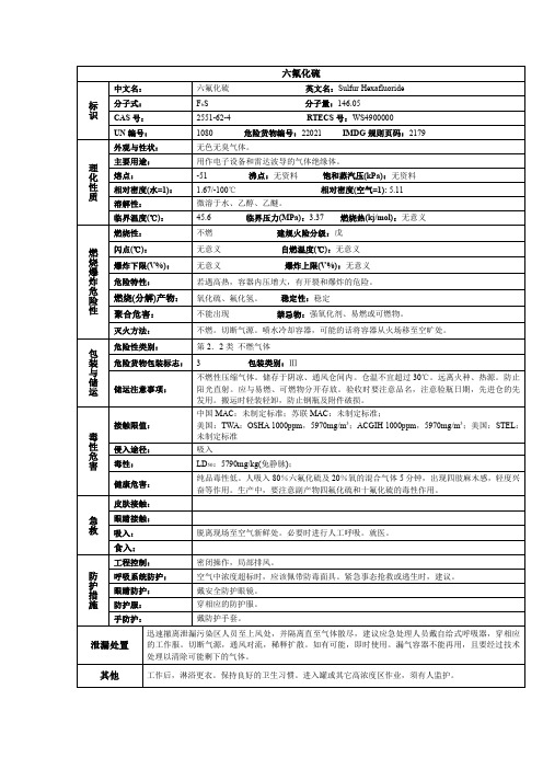 六氟化硫化学品安全技术说明书MSDS