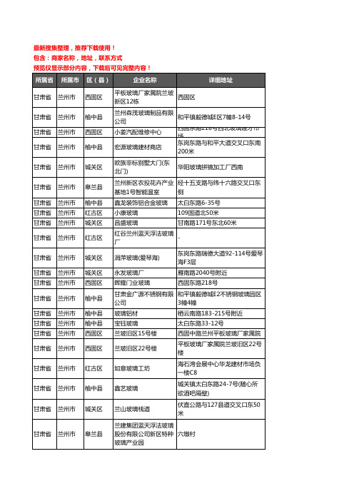 新版甘肃省兰州市玻璃企业公司商家户名录单联系方式地址大全218家