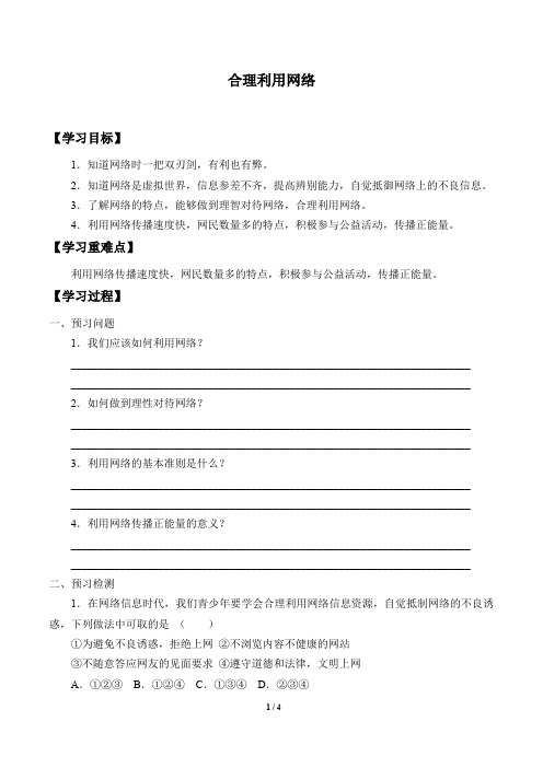 人教部编版八年级道德与法治上册:2.2 合理利用网络 学案