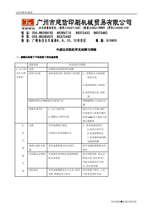 申威达切纸机常见故障与排除