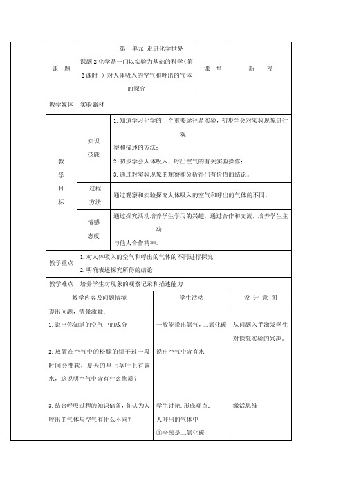 人教版化学-九年级上册-1.2《化学是一门以实验为基础的科学》教案