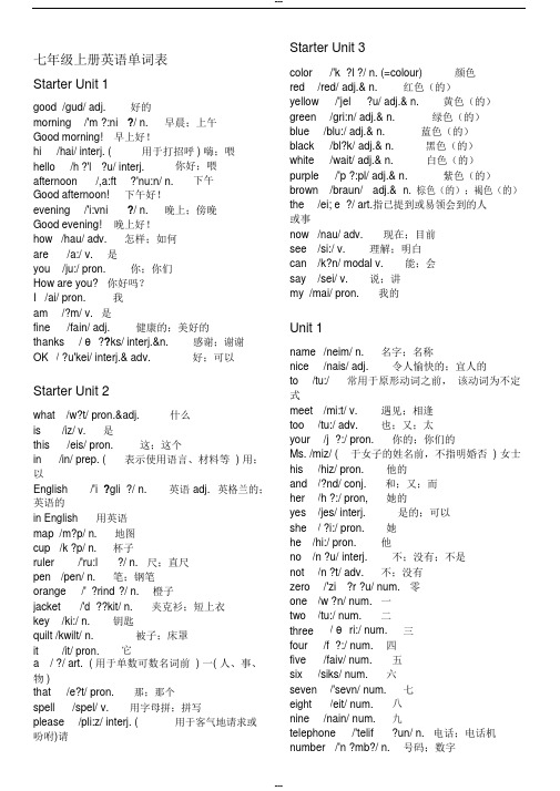 七年级上册英语单词表(带音标)