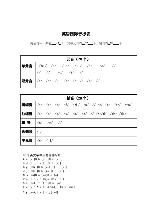 48个音标对应单词及音标