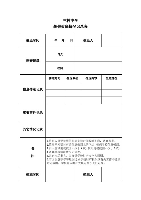 暑假值班情况记录表