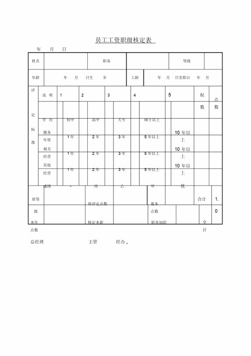 员工工资职级核定表表格模板