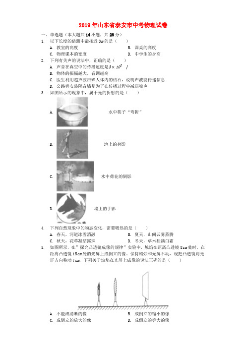 山东省泰安市2019年中考物理真题试题(含解析).docx