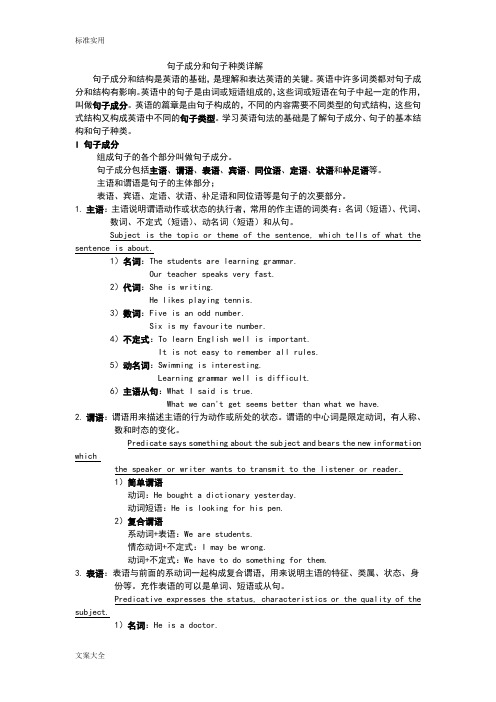 高中的英语句子成分和句子种类(1)