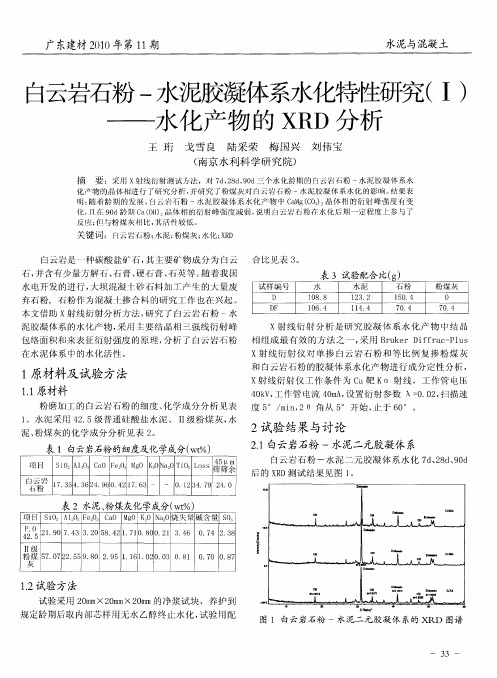 白云岩石粉-水泥胶凝体系水化特性研究(Ⅰ)——水化产物的XRD分析