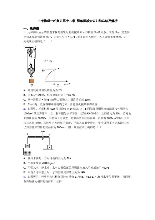 中考物理一轮复习第十二章 简单机械知识归纳总结及解析