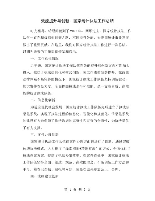 效能提升与创新：国家统计执法工作总结