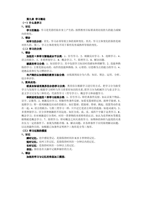 发展与教育心理学考核要点：第九章 学习概论