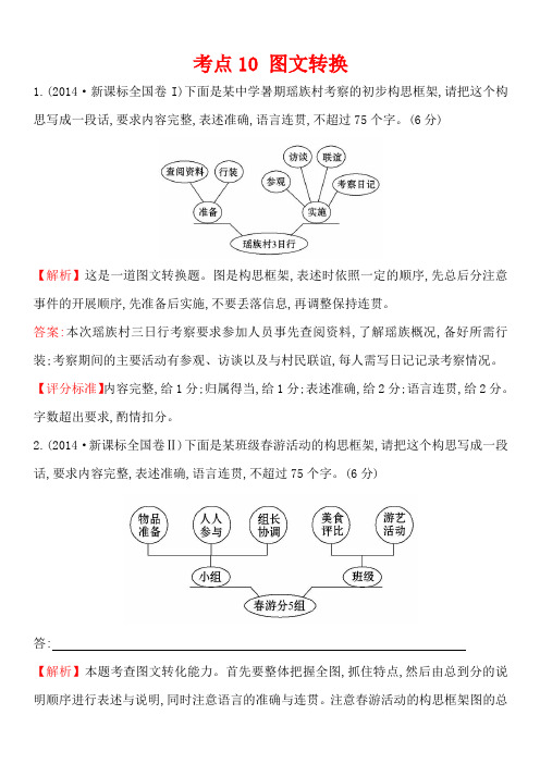 2014年高考语文真题分类汇编 考点10 图文转换 含解析