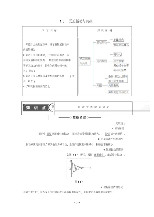 高中物理第1章机械振动1.5受迫振动与共振教师用书沪科版选修3-4