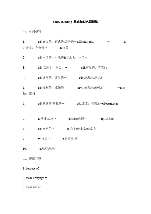 人教版高中英语必修一 Unit2 Reading 基础知识巩固训练