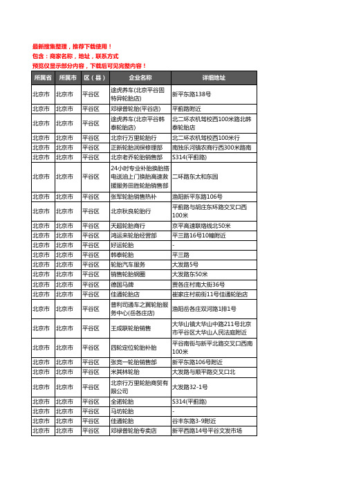 新版北京市北京市平谷区汽车轮胎企业公司商家户名录单联系方式地址大全30家