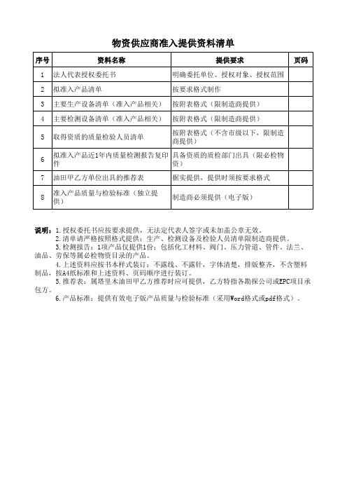 供应商准入申请资料要求(制造商)(2014-08-28试行版)