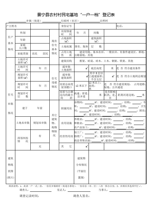 景宁县农村村民宅基地“一户一档”登记表