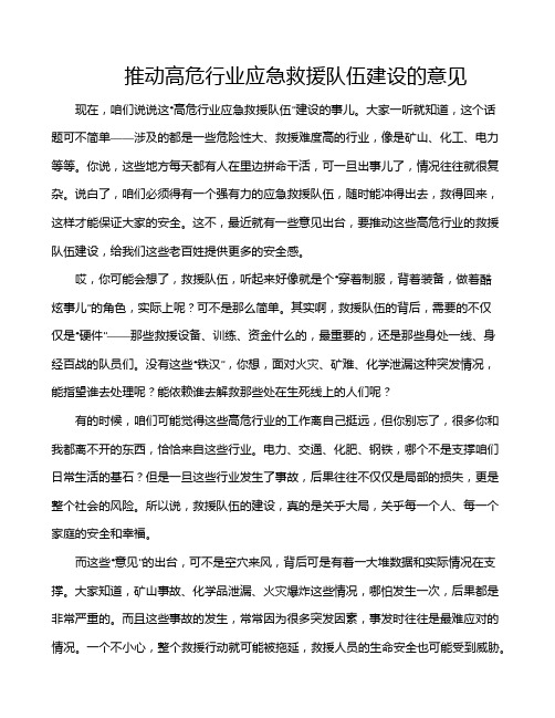 推动高危行业应急救援队伍建设的意见