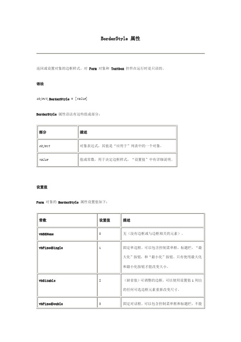 vb borderstyle 属性