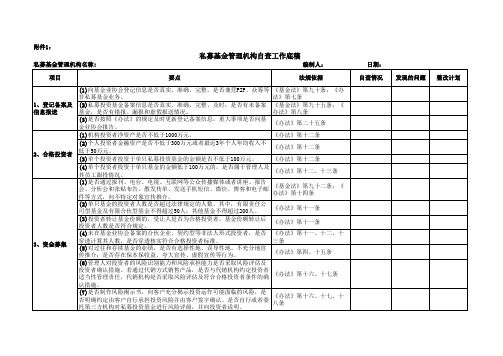 私募基金管理机构自查工作底稿