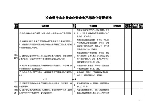 冶金等行业小微企业安全生产标准化评定标准