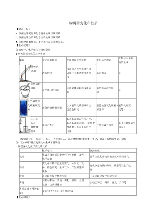 人教版九年级化学上册《物质的变化和性质》知识讲解