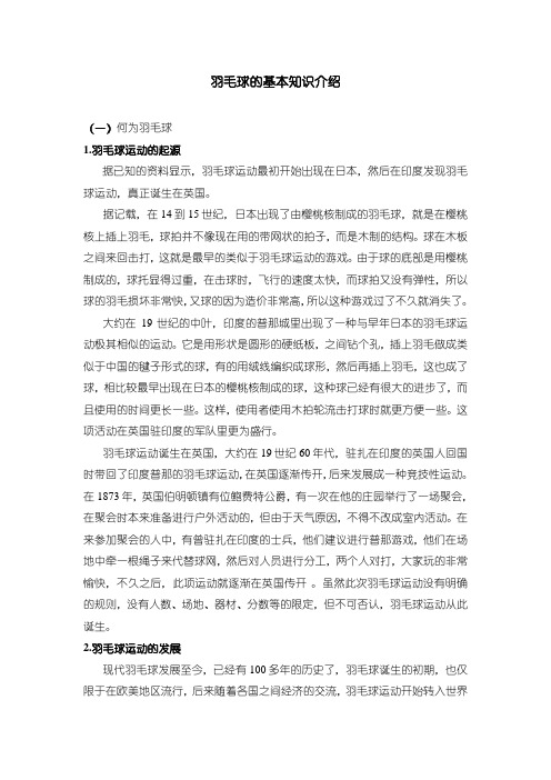 羽毛球的基本知识介绍