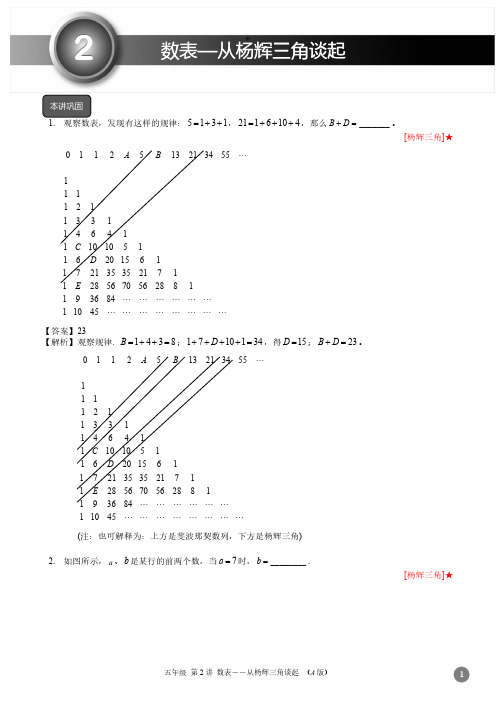 五年级上数表从杨辉三角谈起作业