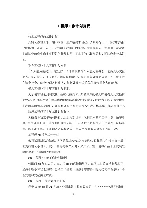 工程师工作计划摘要