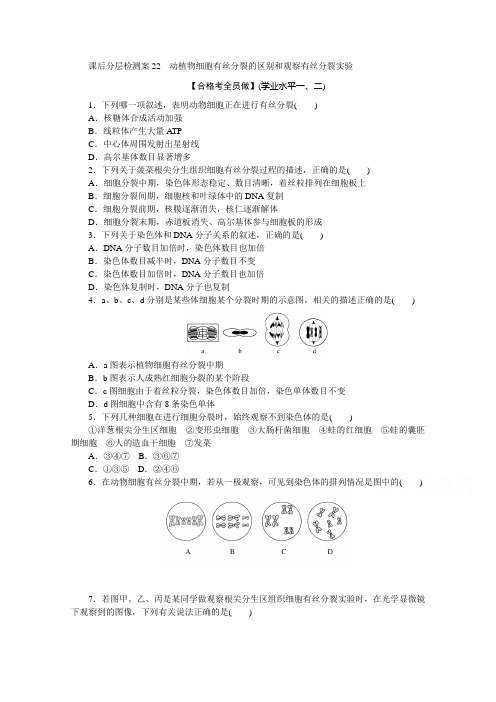 2020-2021学年高一生物新教材人教版必修1课后分层练习22 动植物细胞有丝分 (含解析)