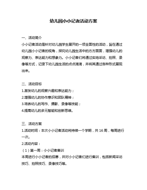 幼儿园小小记者活动方案