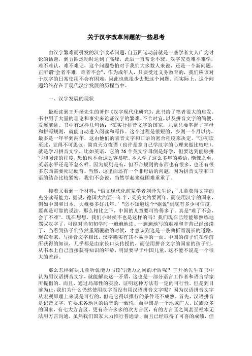 关于汉字改革问题的一些思考