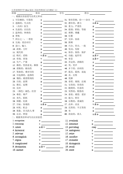 高考考纲词汇过关测试