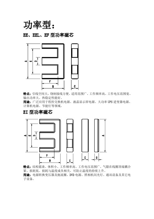 各型号磁芯形状与特点