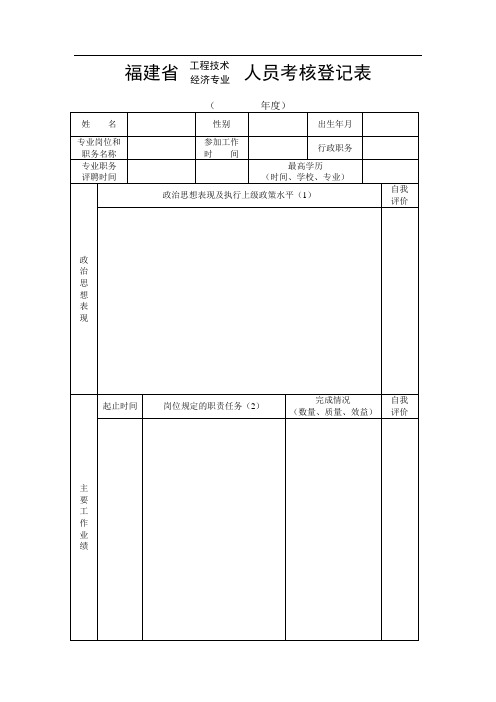 福建省工程技术、经济专业人员考核登记表