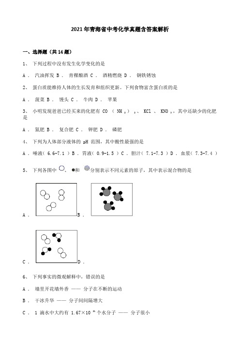 2021年青海省中考化学真题含答案解析