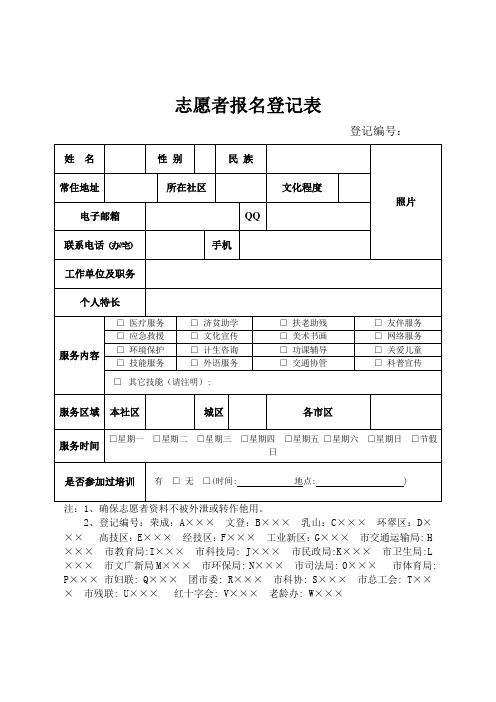 志愿者报名登记表