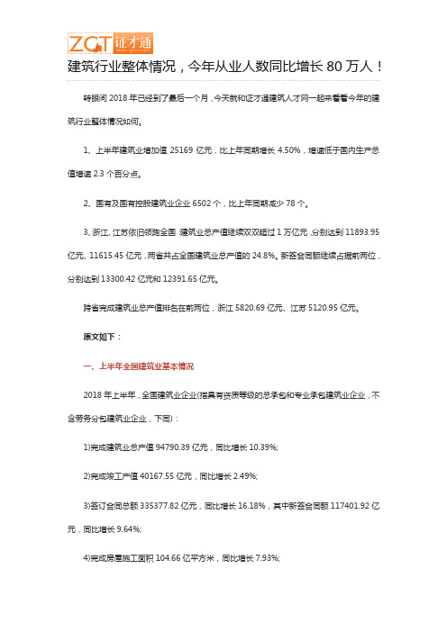 建筑行业整体情况,今年从业人数同比增长80万人!