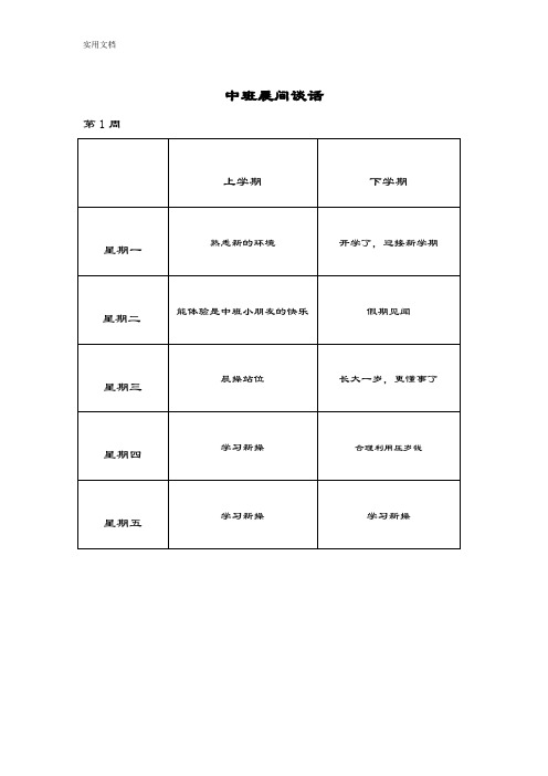 中班晨间谈话内容进度表