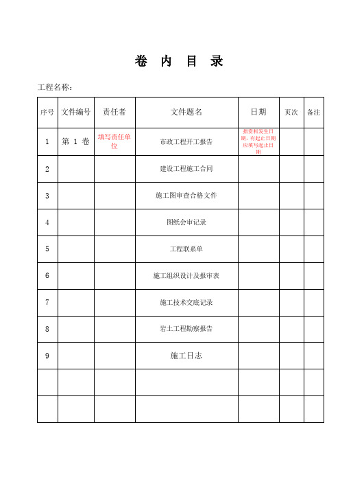 市政工程资料目录混凝土路面