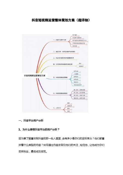 抖音短视频运营整体策划方案(超详细)