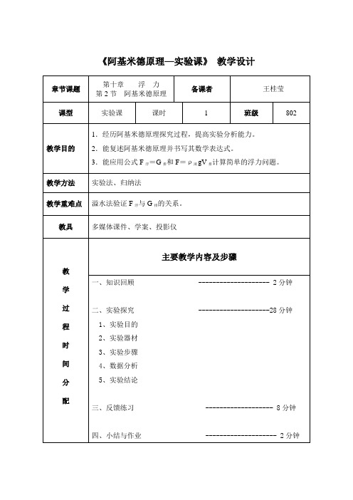 人教版初二物理下册阿基米德原理实验验证