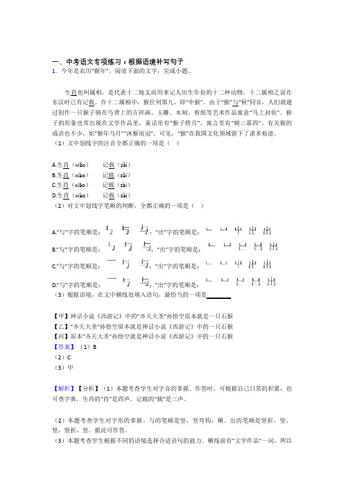 人教版中考 语文配套练习册根据语境补写句子答案含解析(Word版)