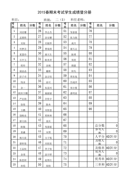 学生考试成绩统计表(二年级)1