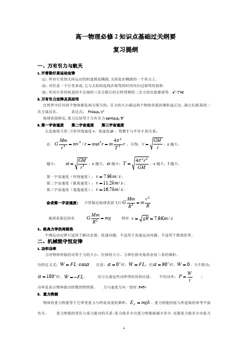 高一物理必修2知识点基础过关纲要复习提纲