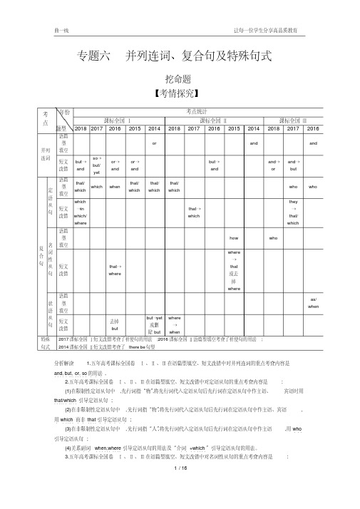 2020版【5年高考3年模拟】高考新课标版英语专题六并列连词、复合句及特殊句式