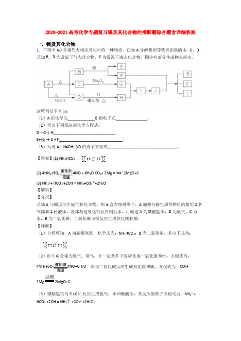 2020-2021高考化学专题复习镁及其化合物的推断题综合题含详细答案