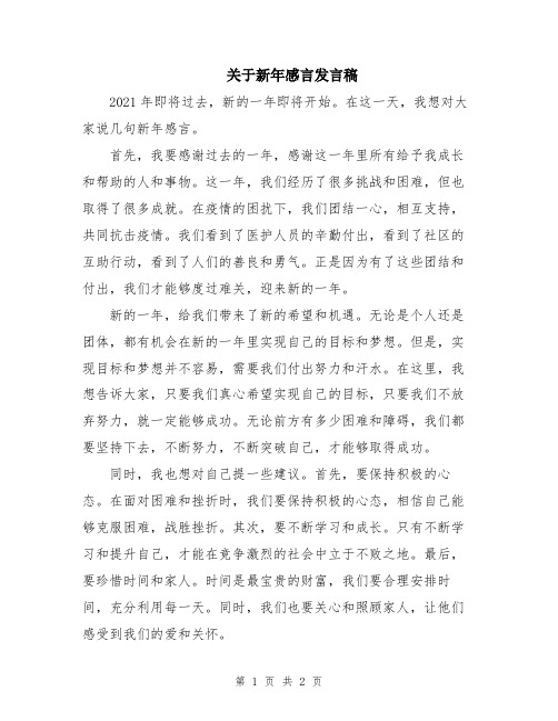 关于新年感言发言稿